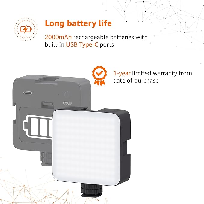 AURAutility 120LEDs Dimmable Rechargeable Video Light (3 color modes)